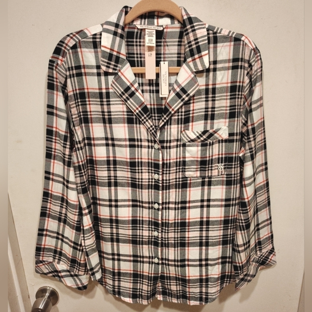 Victoria's Secret NWT Flannel Plaid Pajama Top S Cotton Modal Blend Loungewear